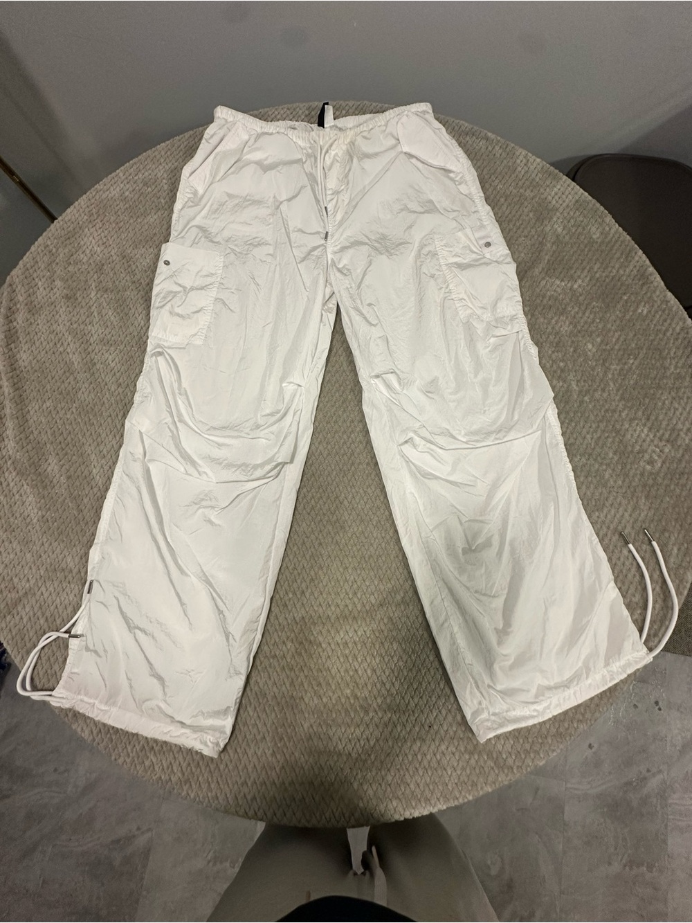 Divided White Men's Cargo Pants with Drawstring Hems